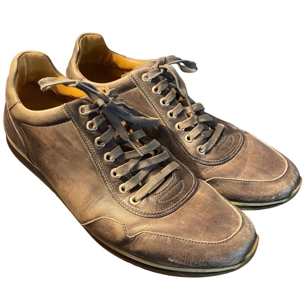 Magnanni for Saks Fifth Avenue gray leather lace-up sneakers